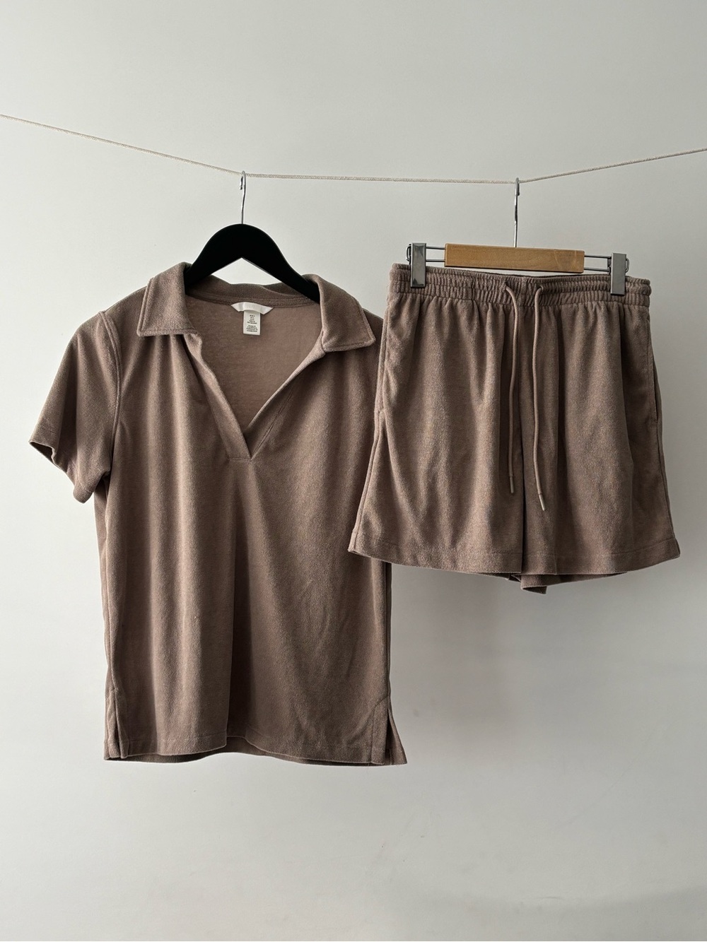 H&M Women's Taupe Polo Shirt and Drawstring Shorts Set